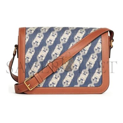 CELINE MEDIUM CLASSIQUE TRIOMPHE BAG IN JACQUARD AND NATURAL CALFSKIN 191242CKP.07AT (22.5*16.5*7.5cm)