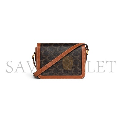 CELINE SMALL TEEN TRIOMPHE BAG IN TRIOMPHE CANVAS AND CALFSKIN 188882BZ4.04LU (18.5*14*6cm)
