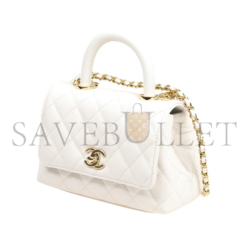 CHANEL QUILTED CAVIAR MINI COCO TOP HANDLE FLAP AS2215 (19*13*9cm)