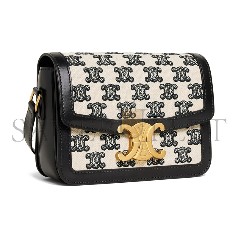 CELINE SMALL CLASSIQUE TRIOMPHE BAG IN FABRIC AND CALFSKIN 188882DBA.38NO (18.5*14*6cm)