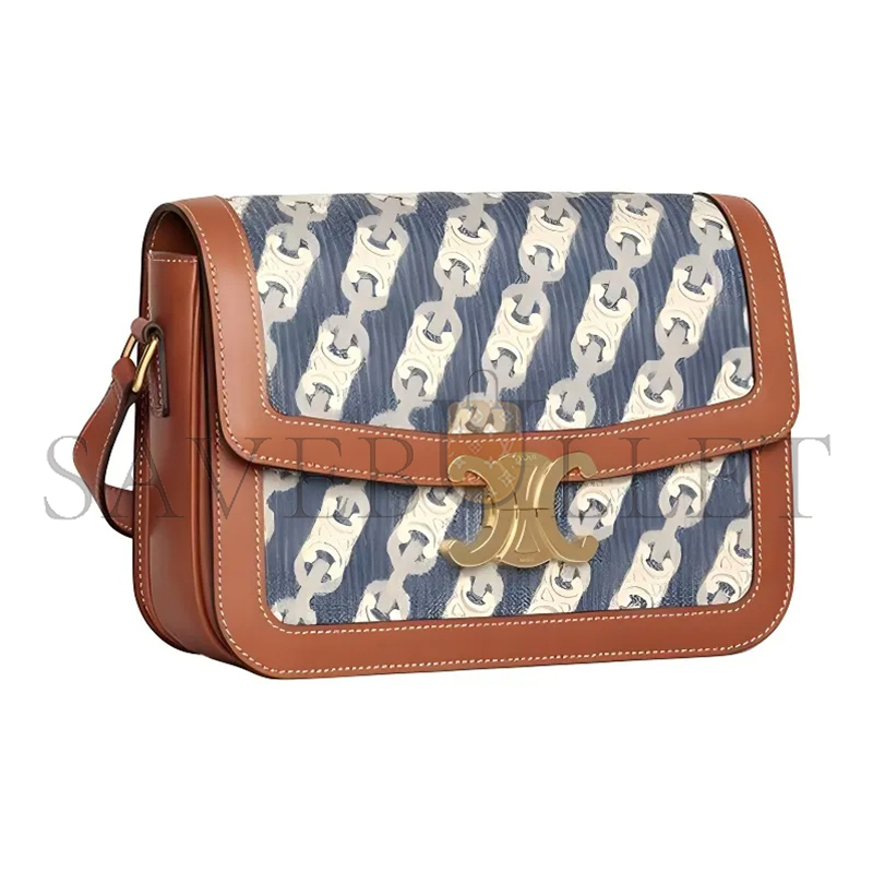 CELINE MEDIUM CLASSIQUE TRIOMPHE BAG IN JACQUARD AND NATURAL CALFSKIN 191242CKP.07AT (22.5*16.5*7.5cm)
