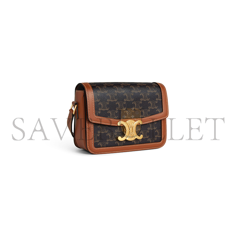 CELINE SMALL TEEN TRIOMPHE BAG IN TRIOMPHE CANVAS AND CALFSKIN 188882BZ4.04LU (18.5*14*6cm)