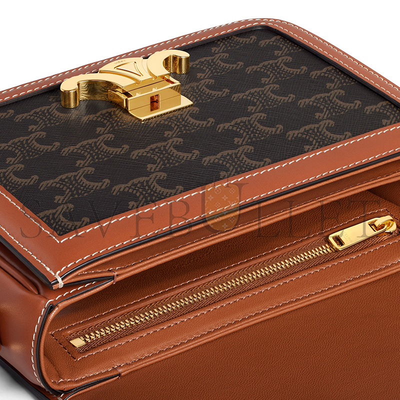 CELINE SMALL TEEN TRIOMPHE BAG IN TRIOMPHE CANVAS AND CALFSKIN 188882BZ4.04LU (18.5*14*6cm)