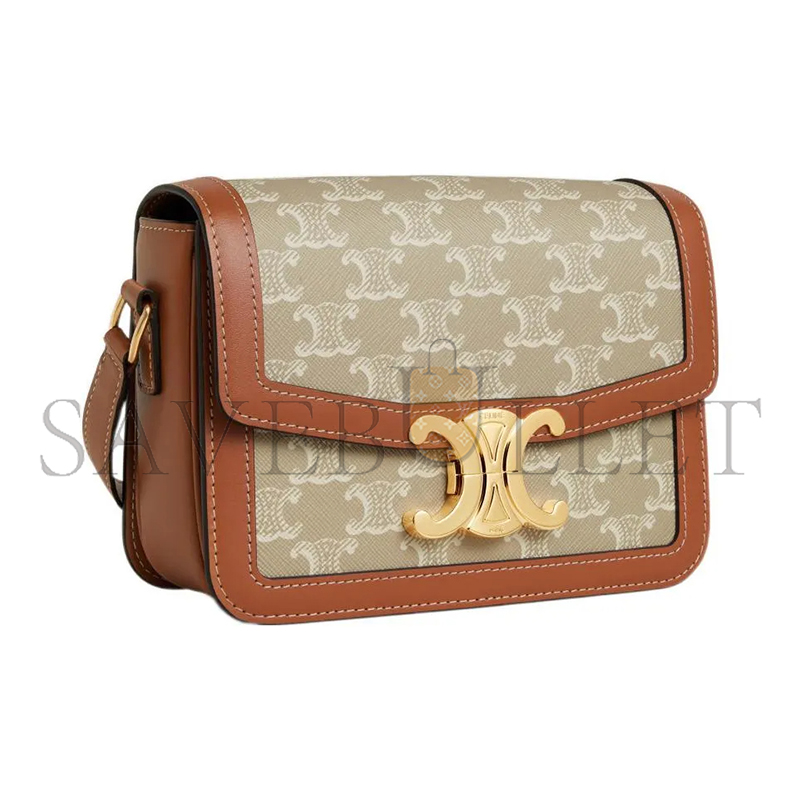 CELINE SMALL TEEN TRIOMPHE BAG IN TRIOMPHE CANVAS AND CALFSKIN 188882FLD.02GR (18.5*14*6cm)
