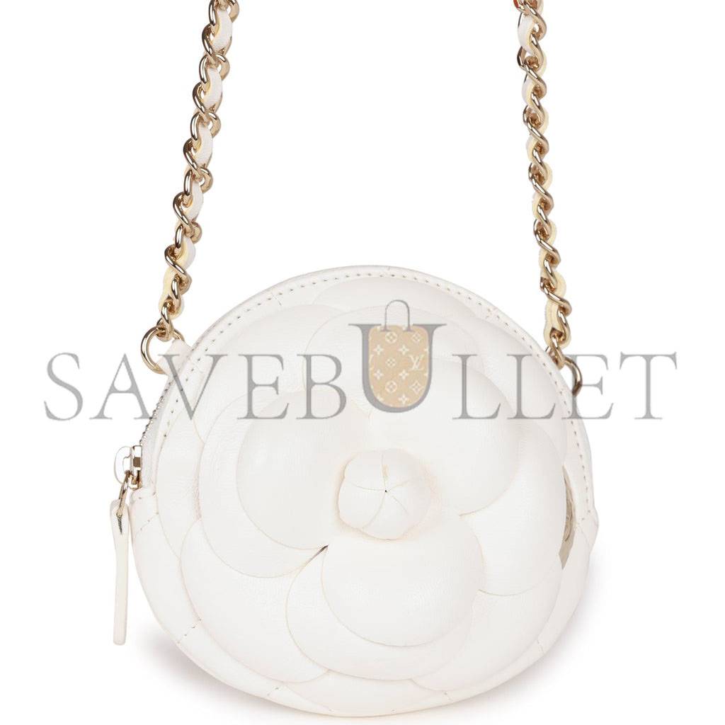 CHANEL CAMELLIA CLUTCH WITH CHAIN WHITE LAMBSKIN LIGHT GOLD HARDWARE (13*13*5cm) CHANEL CAMELLIA CLUTCH WITH CHAIN WHITE LAMBSKIN LIGHT GOLD HARDWARE (13*13*5cm)