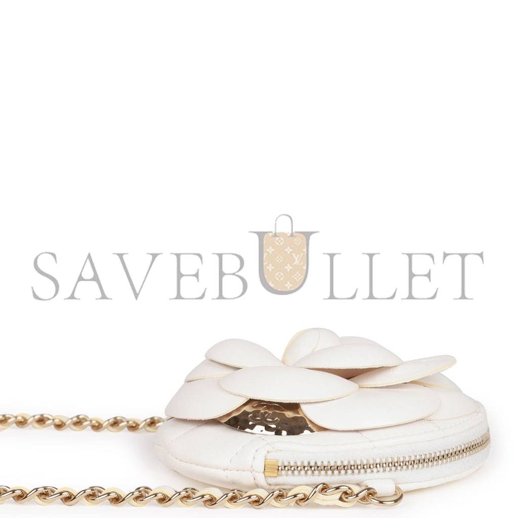 CHANEL CAMELLIA CLUTCH WITH CHAIN WHITE LAMBSKIN LIGHT GOLD HARDWARE (13*13*5cm) CHANEL CAMELLIA CLUTCH WITH CHAIN WHITE LAMBSKIN LIGHT GOLD HARDWARE (13*13*5cm)