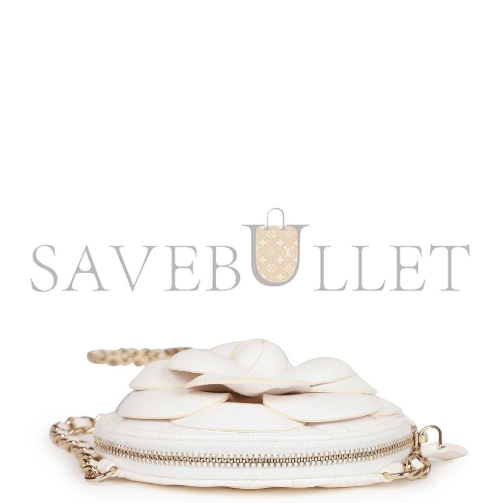 CHANEL CAMELLIA CLUTCH WITH CHAIN WHITE LAMBSKIN LIGHT GOLD HARDWARE (13*13*5cm) CHANEL CAMELLIA CLUTCH WITH CHAIN WHITE LAMBSKIN LIGHT GOLD HARDWARE (13*13*5cm)