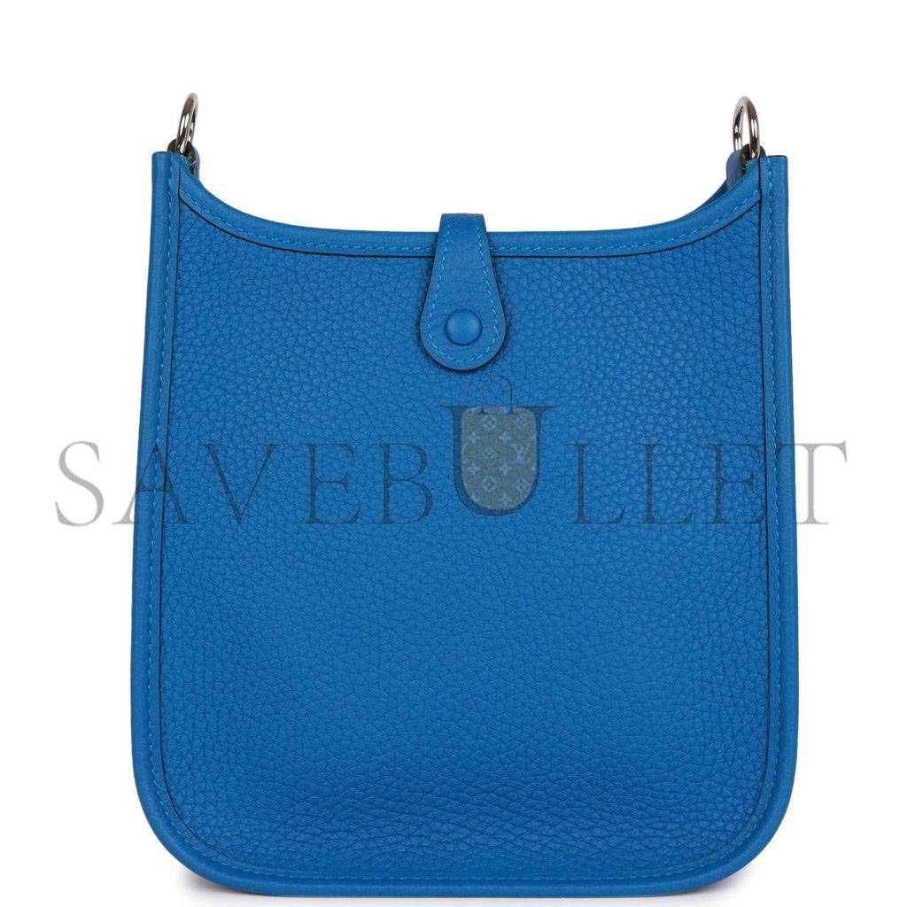 HERMES EVELYNE TPM BLEU MYKONOS CLEMENCE PALLADIUM HARDWARE (17cm) HERMES EVELYNE TPM BLEU MYKONOS CLEMENCE PALLADIUM HARDWARE (17cm)