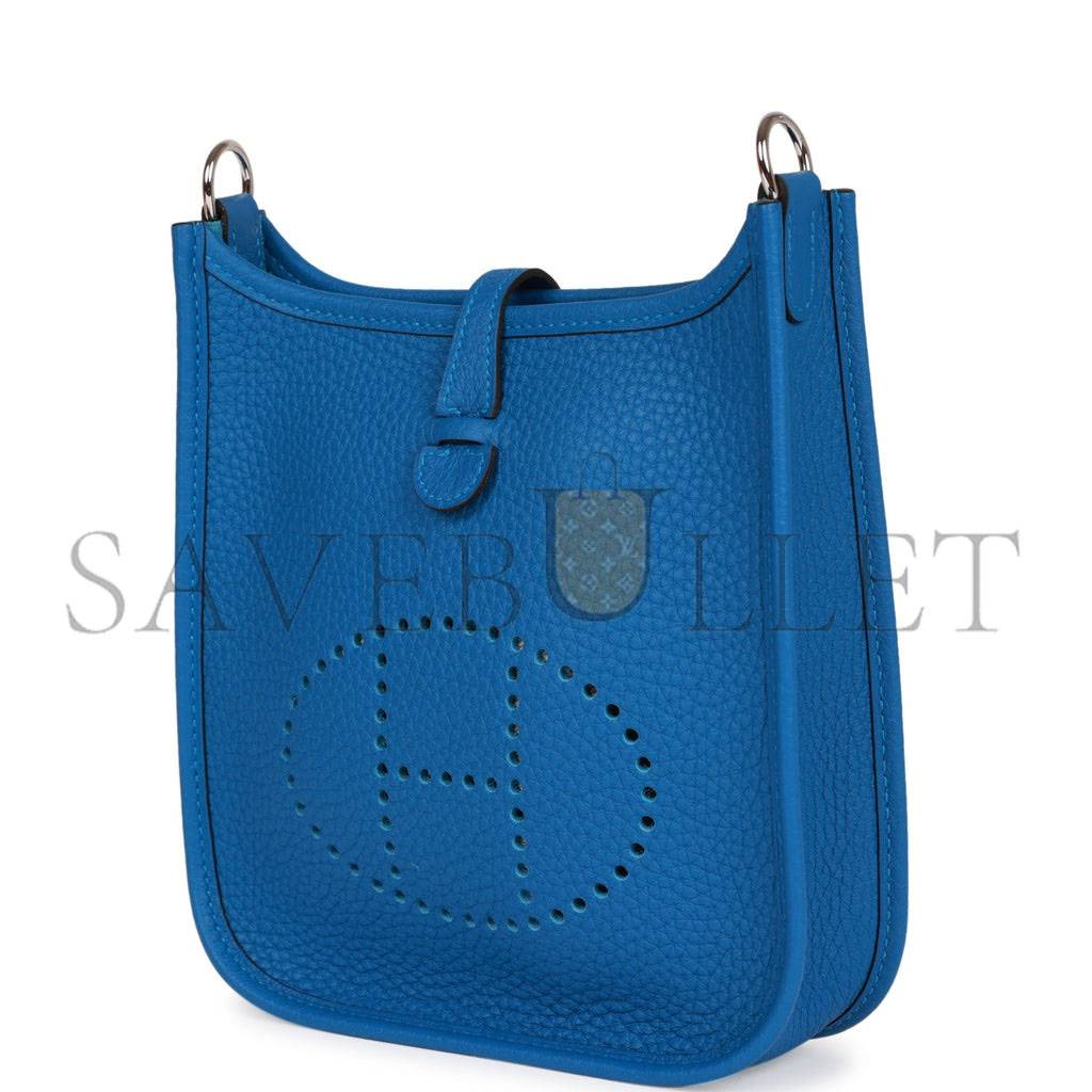 HERMES EVELYNE TPM BLEU MYKONOS CLEMENCE PALLADIUM HARDWARE (17cm) HERMES EVELYNE TPM BLEU MYKONOS CLEMENCE PALLADIUM HARDWARE (17cm)