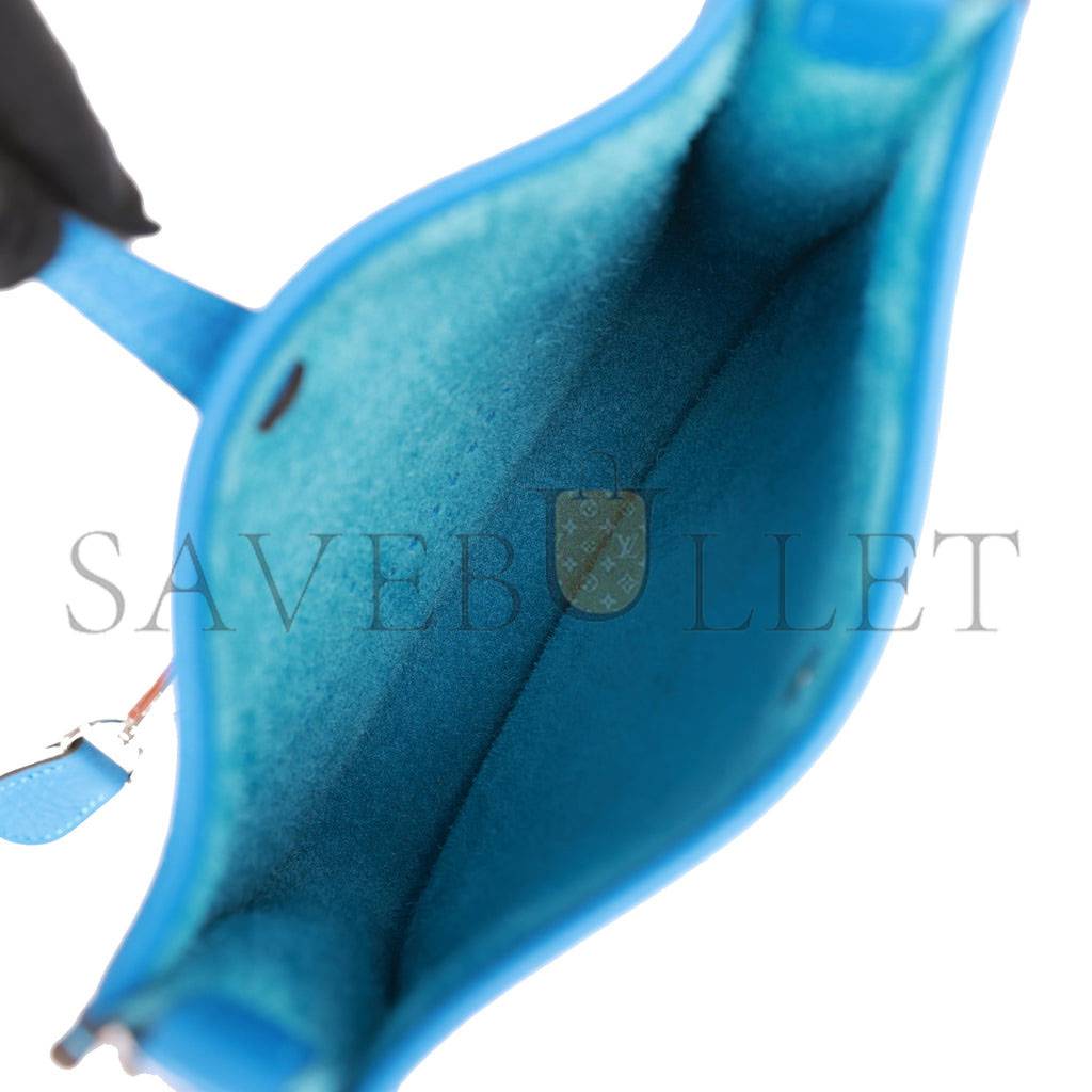 HERMES EVELYNE TPM BLEU MYKONOS CLEMENCE PALLADIUM HARDWARE (17cm) HERMES EVELYNE TPM BLEU MYKONOS CLEMENCE PALLADIUM HARDWARE (17cm)