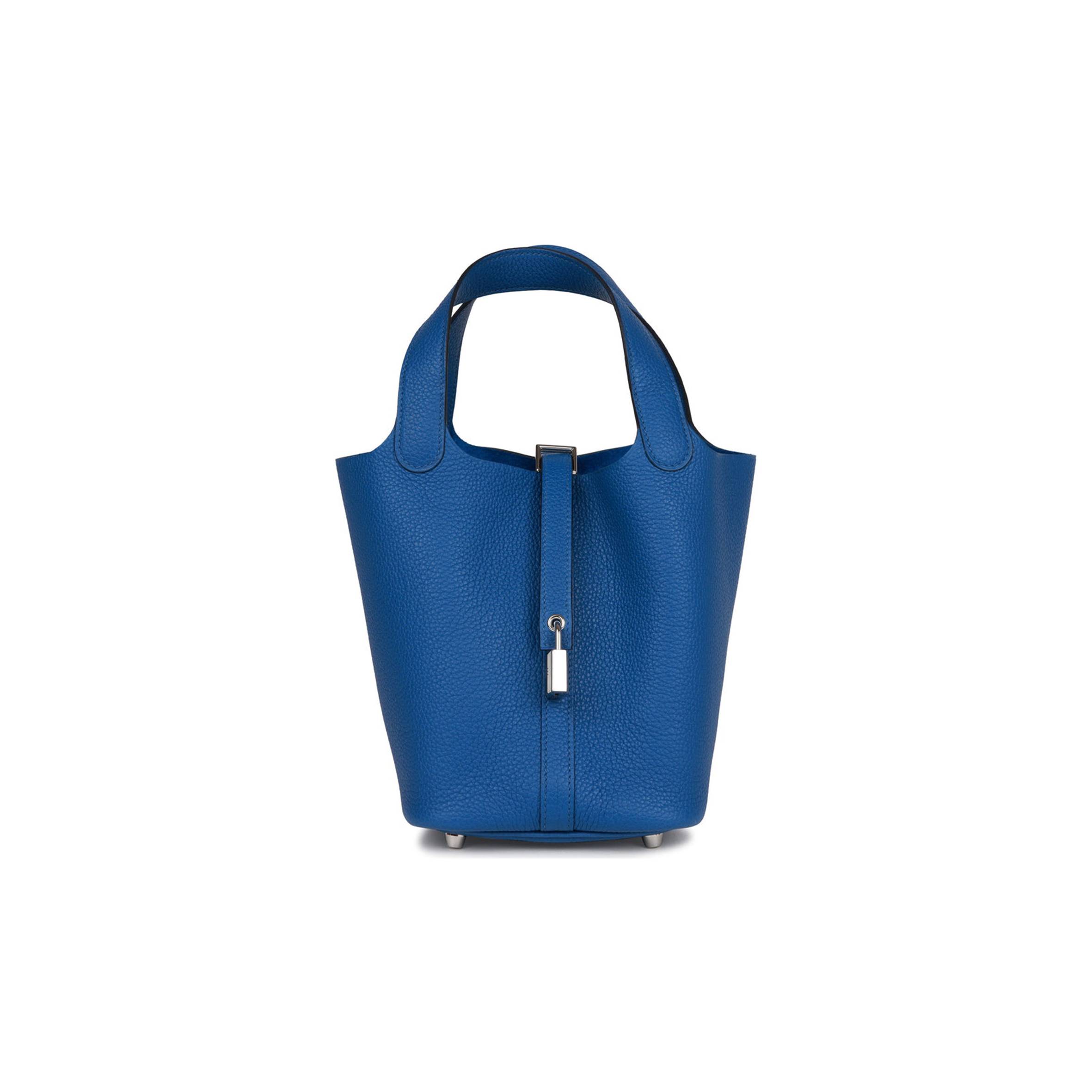 HERMES PICOTIN LOCK 18 BLEU FRANCE CLEMENCE GOLD HARDWARE (18*13*18cm) HERMES PICOTIN LOCK 18 BLEU FRANCE CLEMENCE GOLD HARDWARE (18*13*18cm)