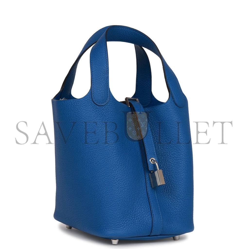 HERMES PICOTIN LOCK 18 BLEU FRANCE CLEMENCE GOLD HARDWARE (18*13*18cm) HERMES PICOTIN LOCK 18 BLEU FRANCE CLEMENCE GOLD HARDWARE (18*13*18cm)
