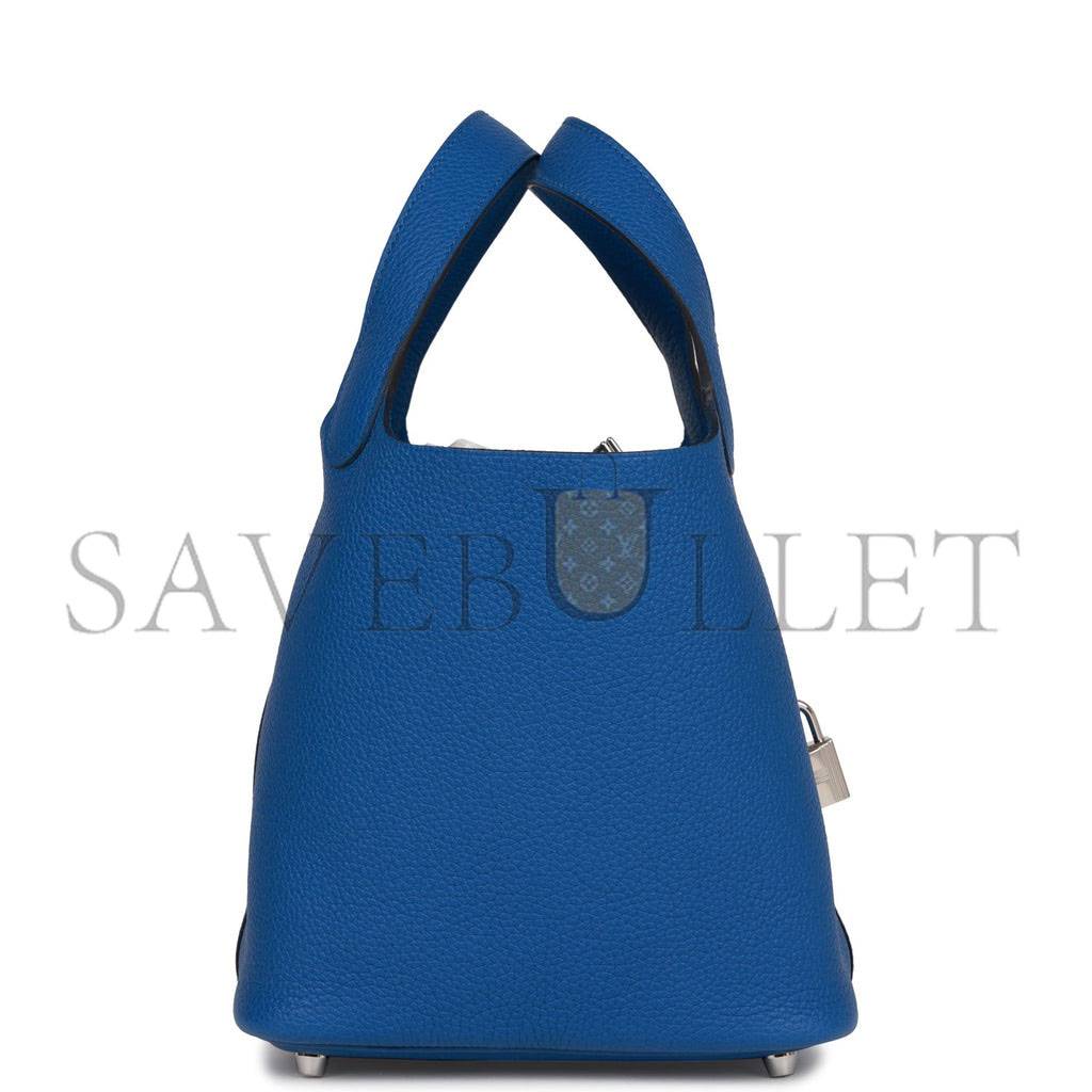 HERMES PICOTIN LOCK 18 BLEU FRANCE CLEMENCE GOLD HARDWARE (18*13*18cm) HERMES PICOTIN LOCK 18 BLEU FRANCE CLEMENCE GOLD HARDWARE (18*13*18cm)