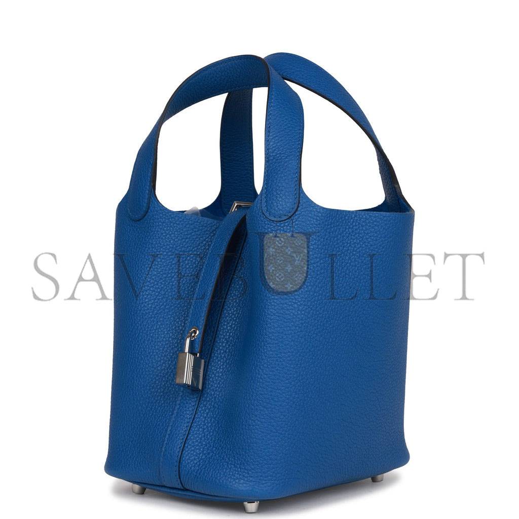 HERMES PICOTIN LOCK 18 BLEU FRANCE CLEMENCE GOLD HARDWARE (18*13*18cm) HERMES PICOTIN LOCK 18 BLEU FRANCE CLEMENCE GOLD HARDWARE (18*13*18cm)
