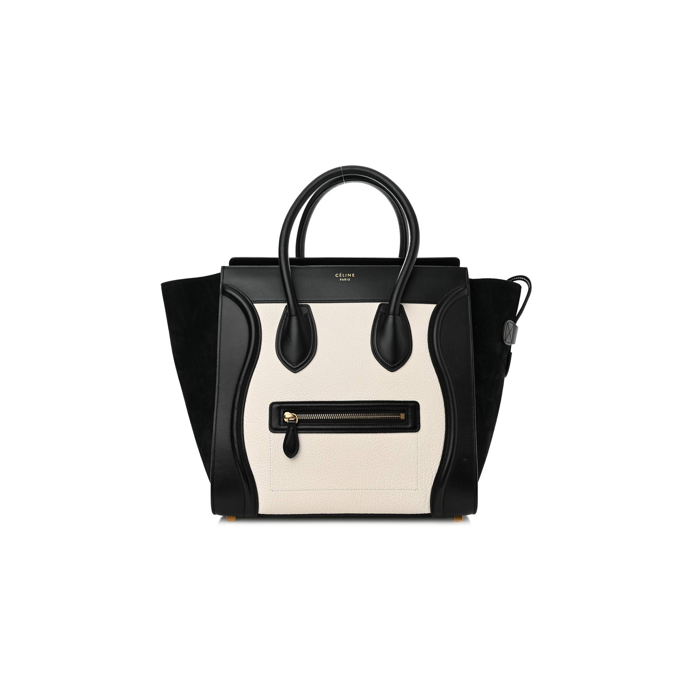 CELINE BULLHIDE CALFSKIN MINI BI-COLOR LUGGAGE BLACK WHITE (34*30*17cm) CELINE BULLHIDE CALFSKIN MINI BI-COLOR LUGGAGE BLACK WHITE (34*30*17cm)