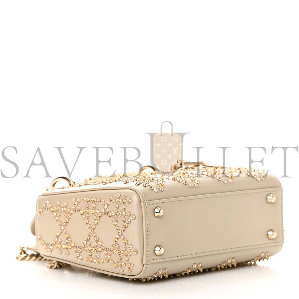 DIOR METALLIC LAMBSKIN CRYSTAL CANNAGE MINI LADY DIOR PLATINUM (17*15*7.6cm) DIOR METALLIC LAMBSKIN CRYSTAL CANNAGE MINI LADY DIOR PLATINUM (17*15*7.6cm)