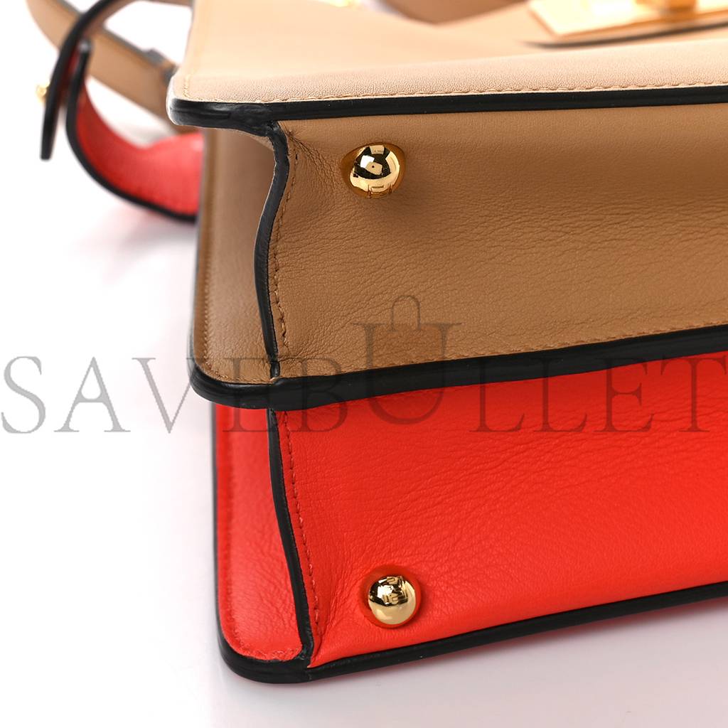 FENDI VITELLO SETA NAPPA PLEXIGLASS BI-COLOR MEDIUM PEEKABOO I SEE U SATCHEL MIELE SCURO TULIPANO (33*25*13cm)